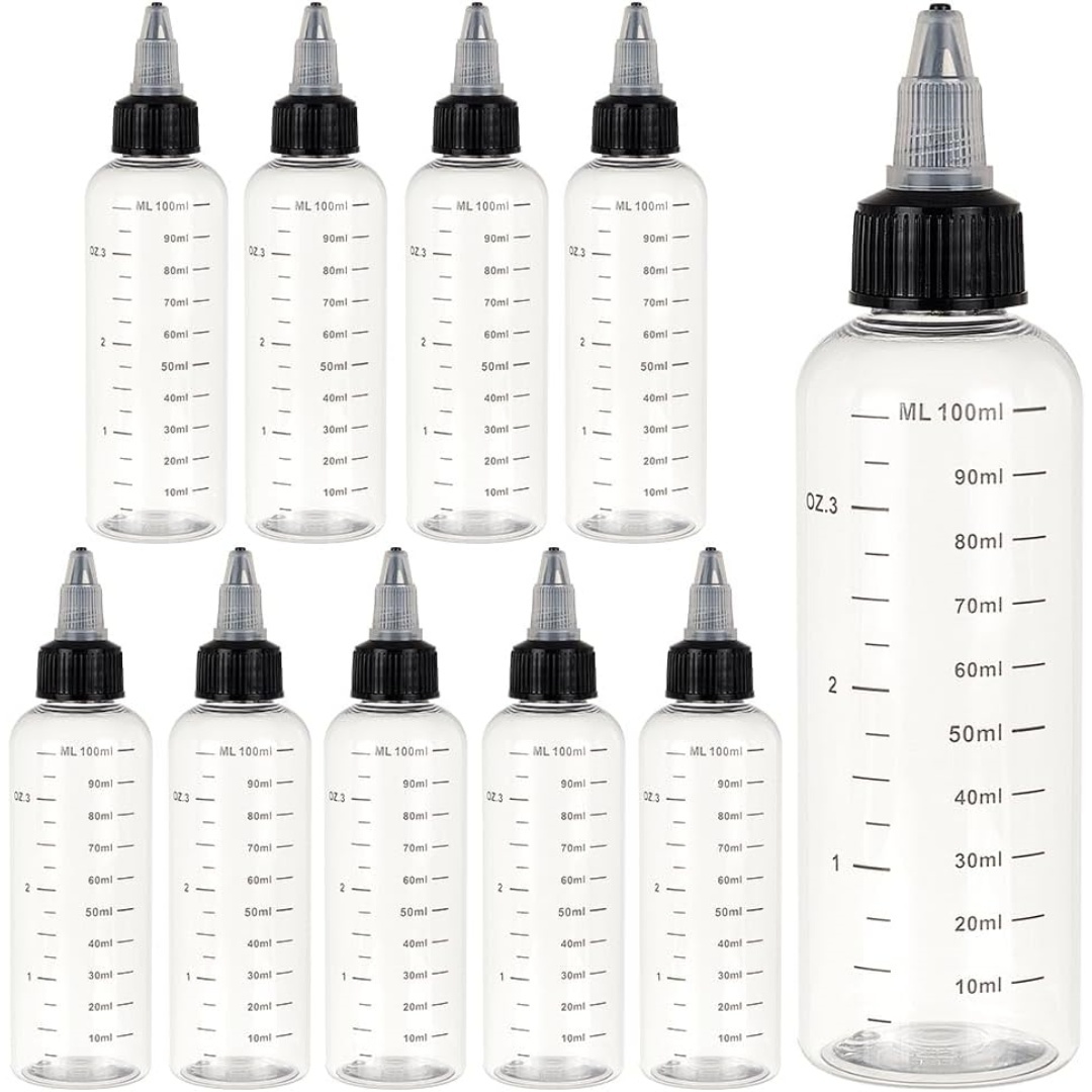 100-ml-kunststoffflaschen (10er-pack) Mit Schwarzen Schraubverschlüssen Für Flüssigkeiten, Tinten, Öle, Soßen Und Kreative Aktivitäten, Transparent