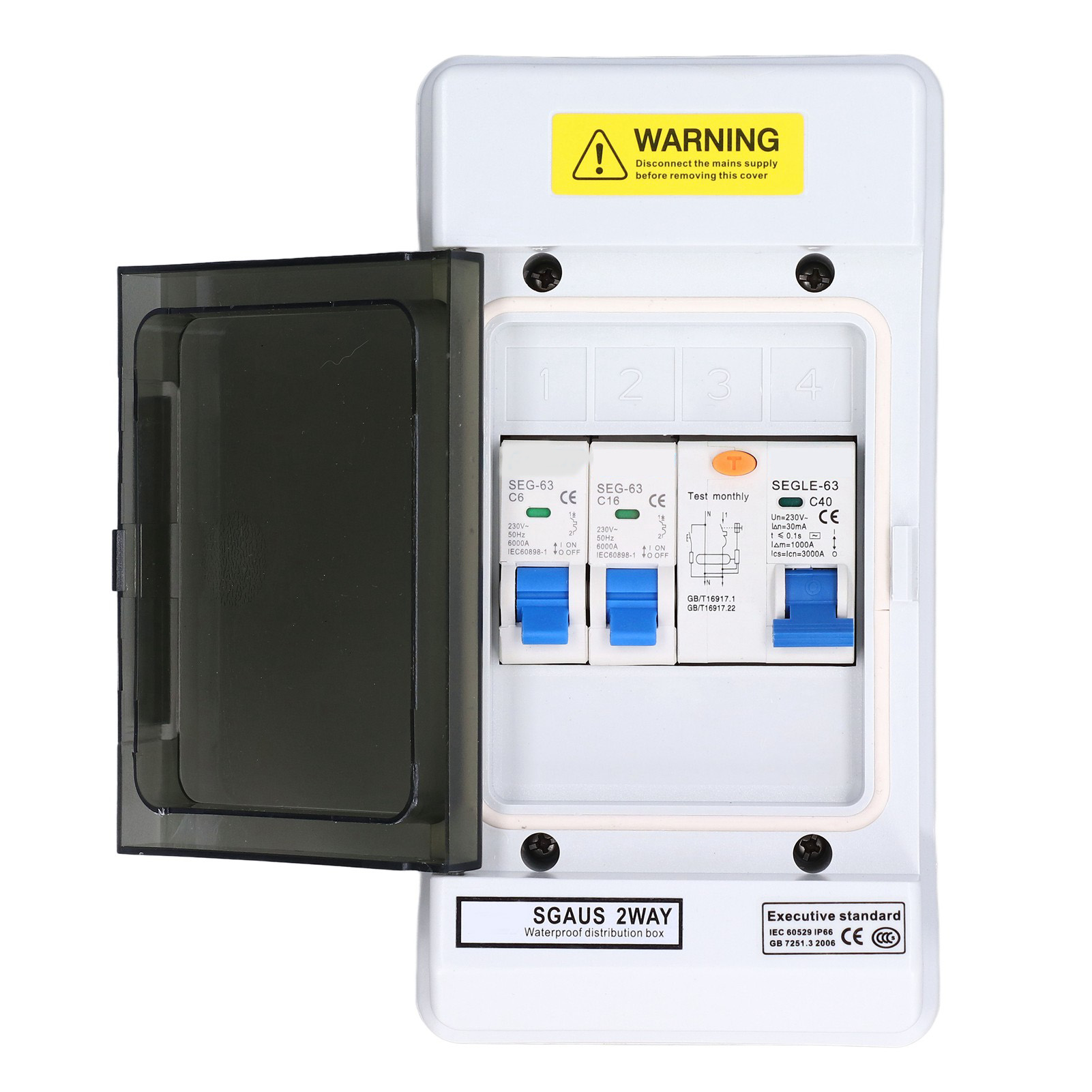 Ip66 40a 30ma Zweipoliger Leitungsschutzschalter Mit Fehlerstromschutzschalter Und 2 Leitungsschutzschaltern (6a+16a) 230v Für Miniaturstromkreise