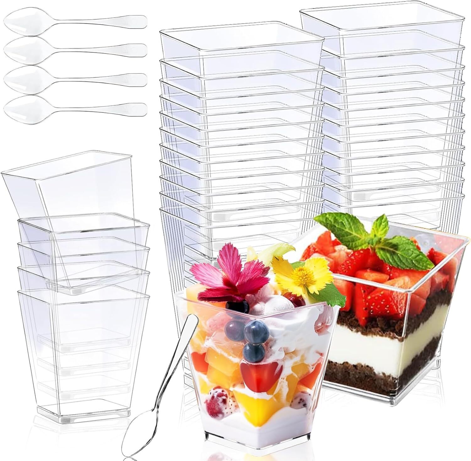 Set Mit 50 Durchsichtigen Glas-dessertbechern Mit Löffeln, 60 Ml, Wiederverwendbare Mini-dessertschalen Aus Kunststoff Für Veranstaltungen