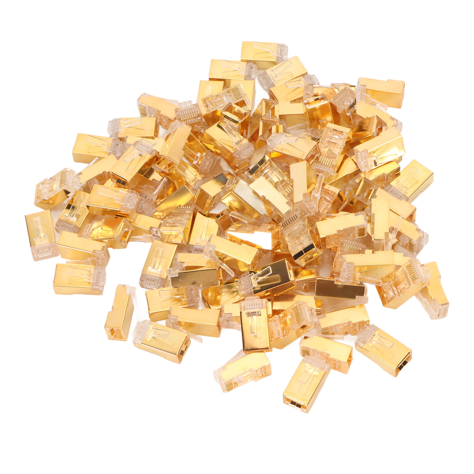 100 Stück Geschirmte Rj45-cat6e-stecker Aus Reinem Kupfer, Vergoldete 8p8c-ethernet-kabeladern, Plug-and-play