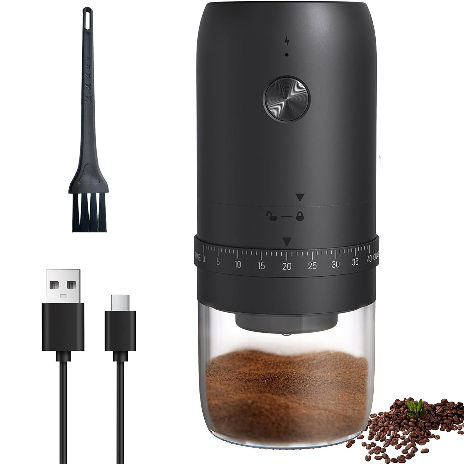 Tragbare Elektrische Kaffeemühle Mit 40 Mahlgradeinstellungen, Wiederaufladbare Mini-mühle Für Einstellbaren Mahlgrad Und Für Unterwegs