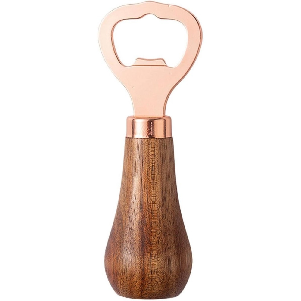 Ölflaschenöffner Aus Gealtertem Messing Mit Holzgriff, Tragbarer Entkorker Und Korkenzieher, Roségoldene Oberfläche