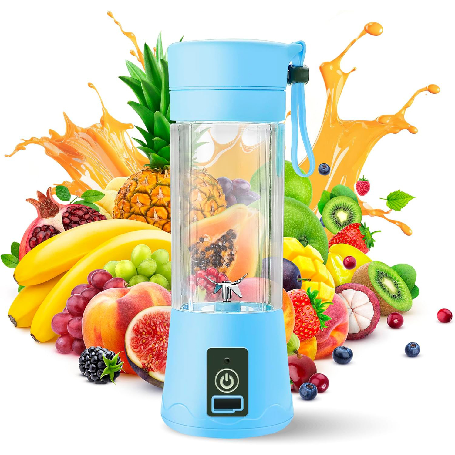 Tragbarer Personal Blender – Mini-usb-mixer Mit Ladekabel Für Smoothies, Cocktails Und Eiscreme – Kompakte Reiseflasche Für Fruchtmixer – 380 Ml, Blau