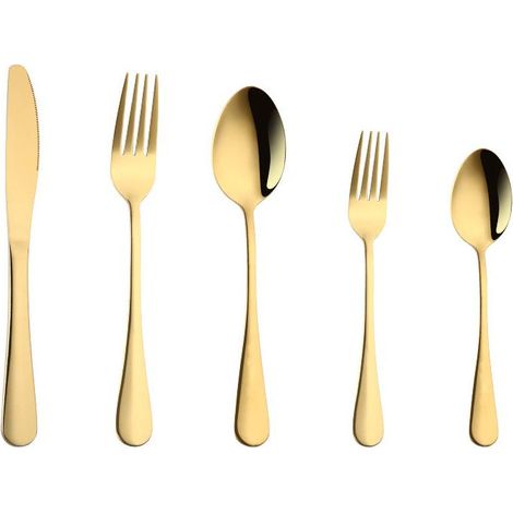 5-teiliges Besteckset Aus Goldfarbenem Edelstahl, Bestehend Aus Messern, Gabeln Und Löffeln Mit Satin-finish, Spülmaschinenfest, Für Zuhause, Restaurant Und Partys