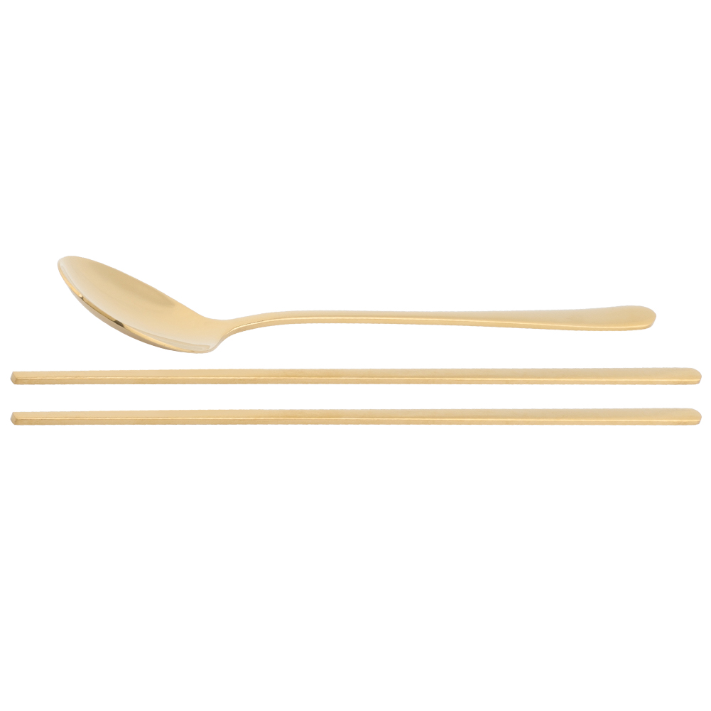 Löffel- Und Essstäbchen-set Aus Edelstahl 304, Koreanischer Stil, Weihnachtsgeschenk (gold)