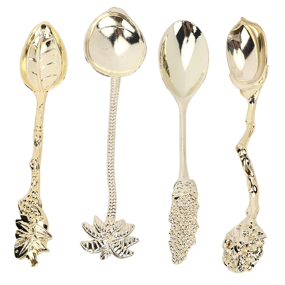 4-teiliges Vintage-miniatur-kaffeelöffel-set Aus Legierung Für Desserts, Eiscreme Und Zum Umrühren – Gold