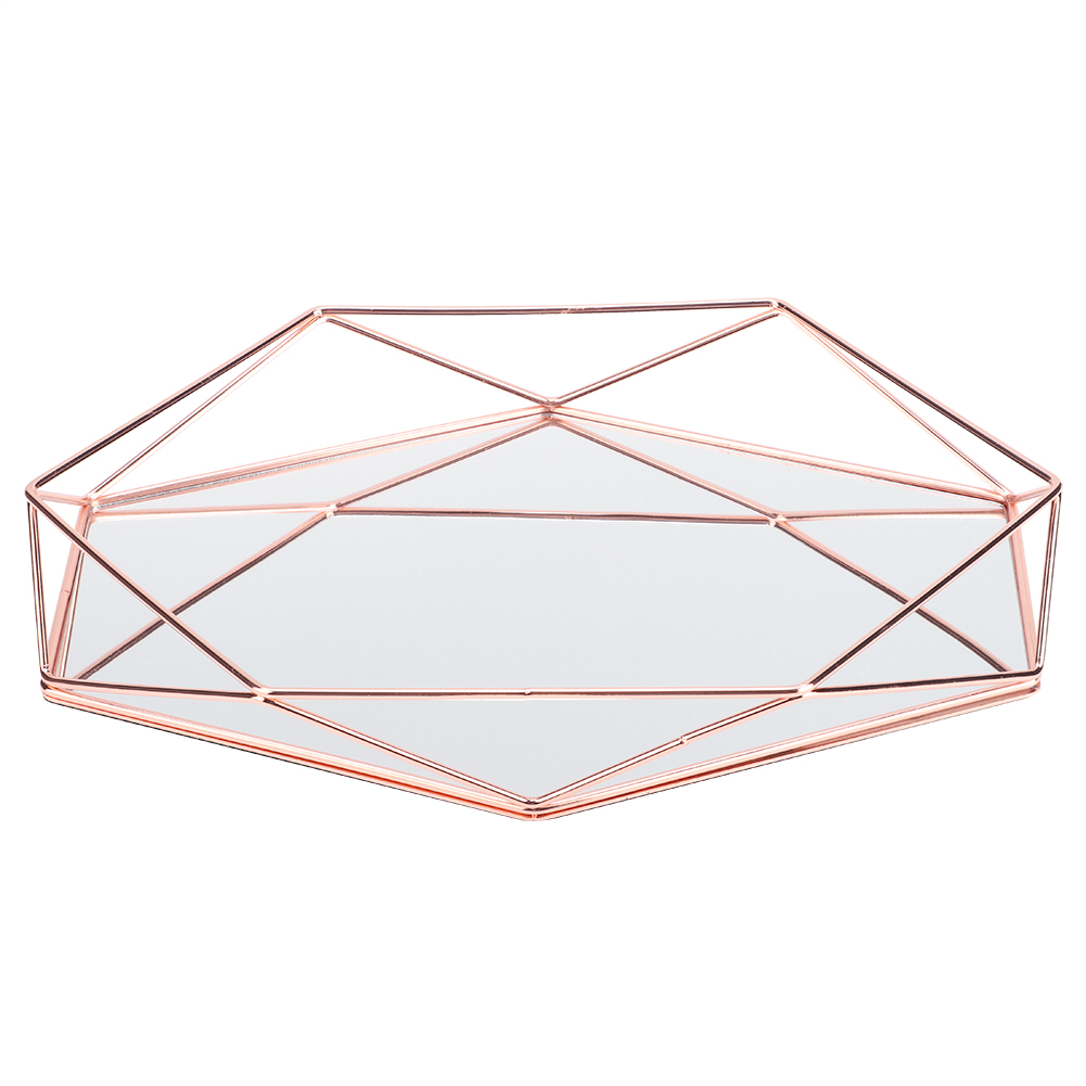 Sechseckiger Badezimmerspiegel In Gold, Organizer-tablett Für Schmuck Und Kosmetik