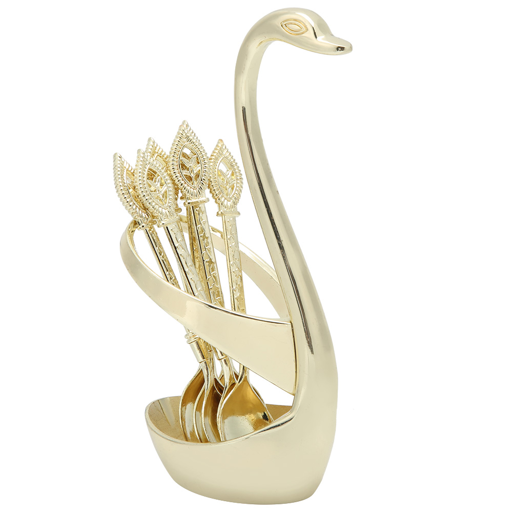 Eleganter, Schwanenförmiger Dessertlöffel, Goldenes Besteckset Für Kaffee Und Zuhause