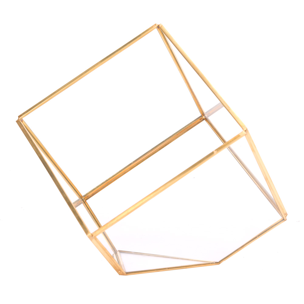 Geometrischer Goldener Glas-pflanztopf Für Sukkulenten – Moderne Tisch- Und Innendekoration