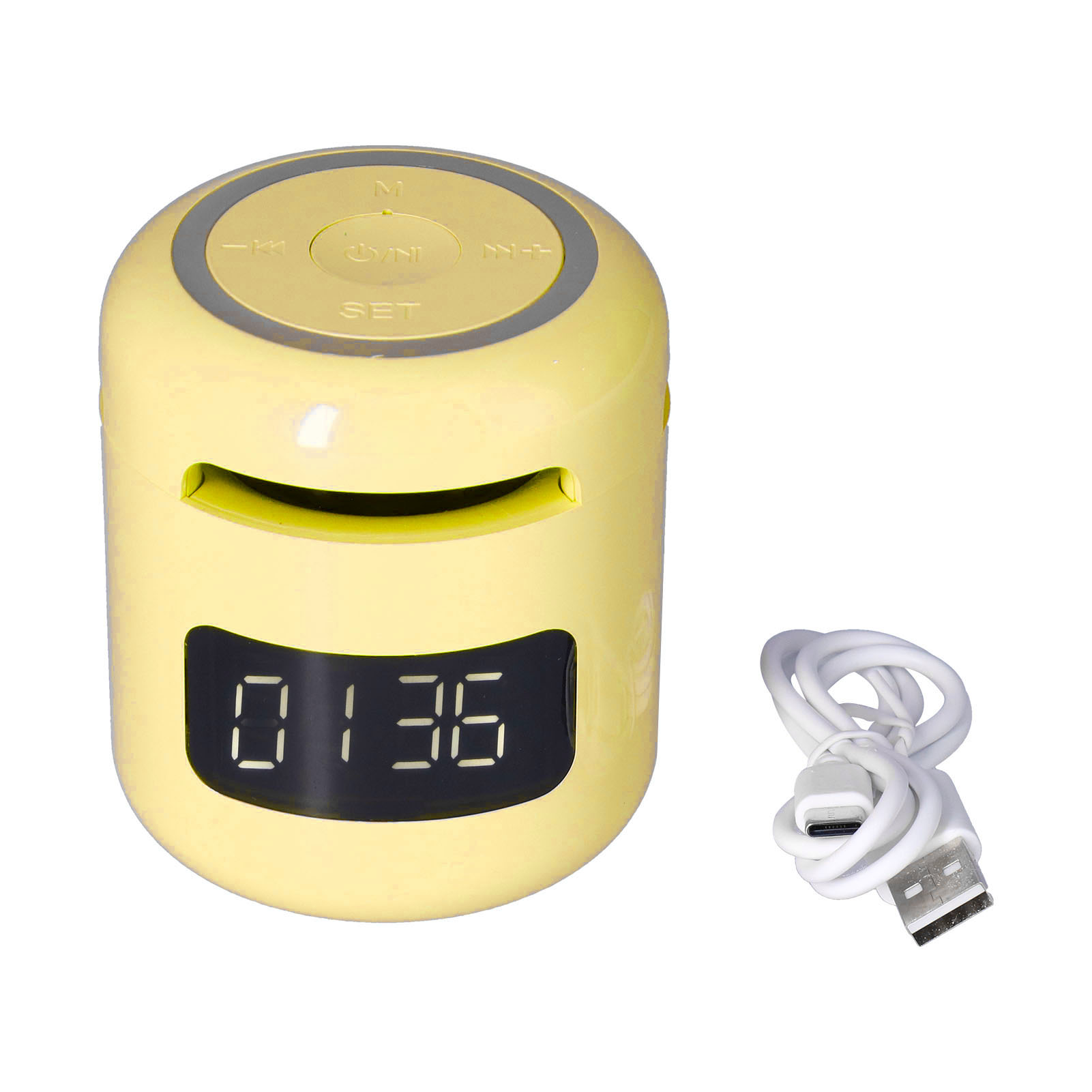 Jm01 Multifunktionaler Tragbarer Bluetooth-lautsprecher Mit Wecker Und Verstellbarem Led-display – Gelb