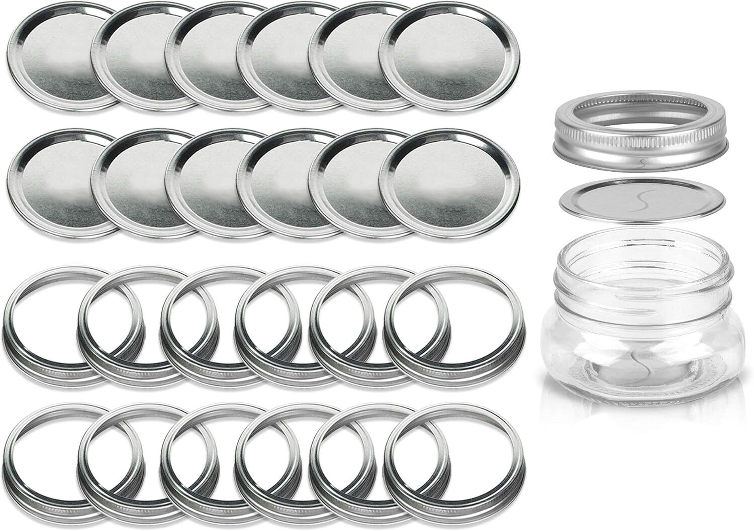 12 Gläser, 70 Mm Durchmesser, Luftdicht Verschlossene Deckel Für Große Mengen, Schraubverschluss, Leicht Zu Schließen, Silberfarben