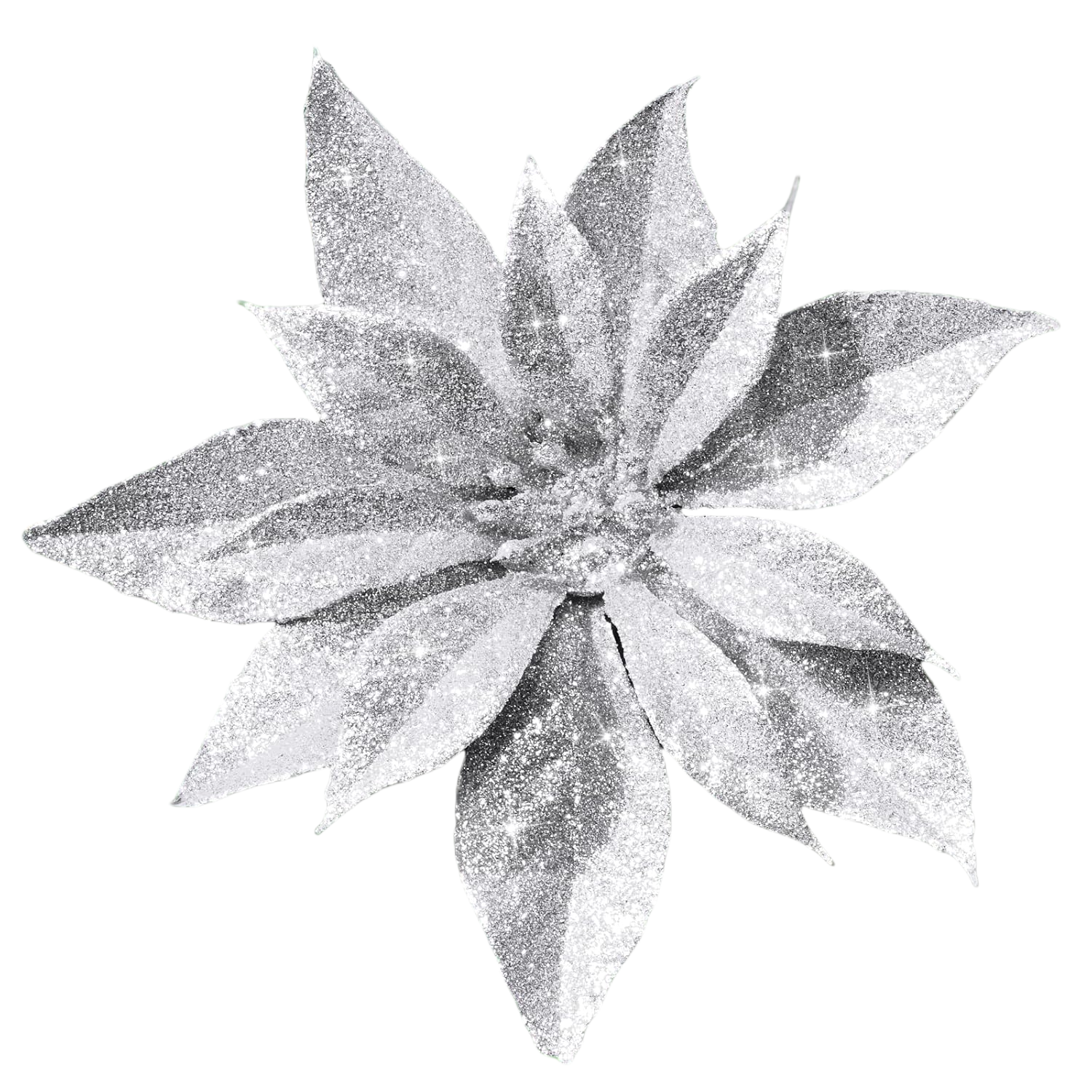 12 Silberne Weihnachtsblumen, Künstliche Weihnachtsbaumdekorationen