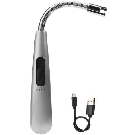 Elektrisches Gasfeuerzeug Mit 360°-drehfunktion, Flammenlos, Usb-anschluss, Wasserdicht, Für Grillzwecke (silber)