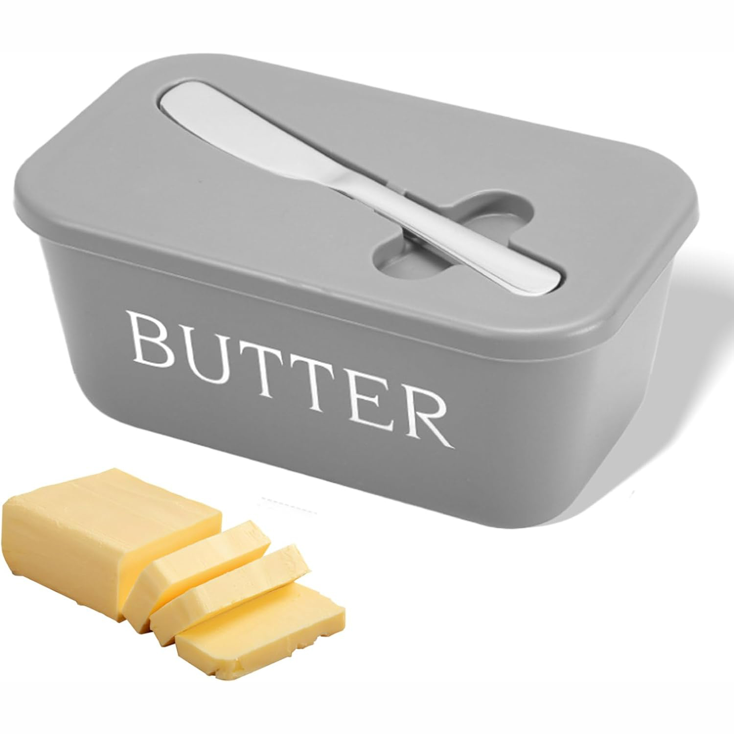 Große Butterdose Aus Kunststoff Mit Deckel, Pp-lebensmittelbehälter Für Butter, Grau, Für Küche, Kühlschrank Oder Arbeitsplatte