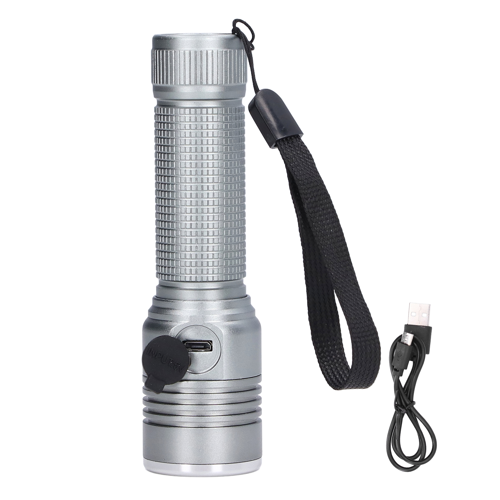 Leistungsstarke 2000-lumen-led-taschenlampe Mit Zoomobjektiv, Teleskopgriff Aus Aluminiumlegierung, Schutzfunktion, Grau
