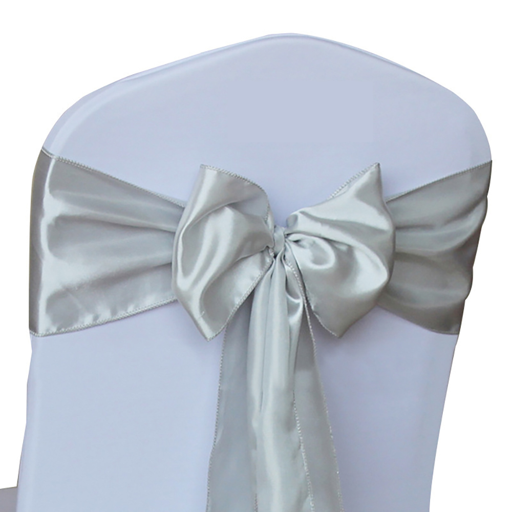 Stuhlschleifen Aus Satin Für Hochzeiten – Silberne Zierbänder Für Bankettstühle Und Veranstaltungen