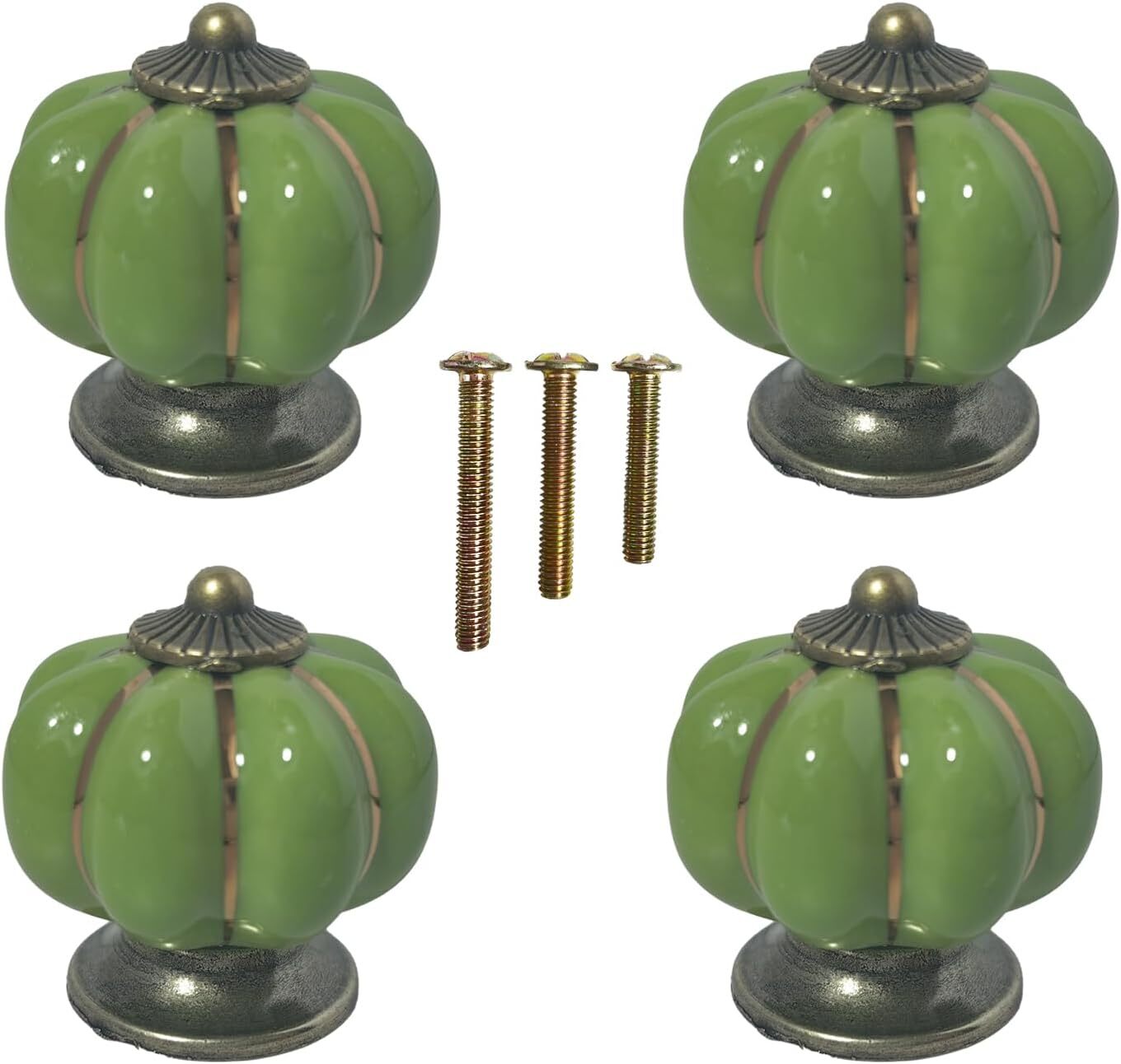 Set Aus 4 Grünen Vintage-keramik-schubladengriffen, Pumpförmigen Möbelgriffen Für Kleiderschrank, Kommode, Ankleidezimmer.