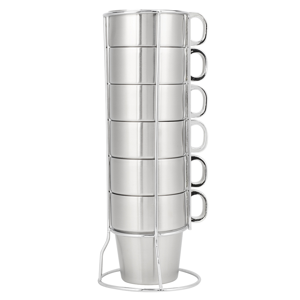 Stapelbares, Doppelwandiges Edelstahl-kaffeebecher-set Mit Ständer