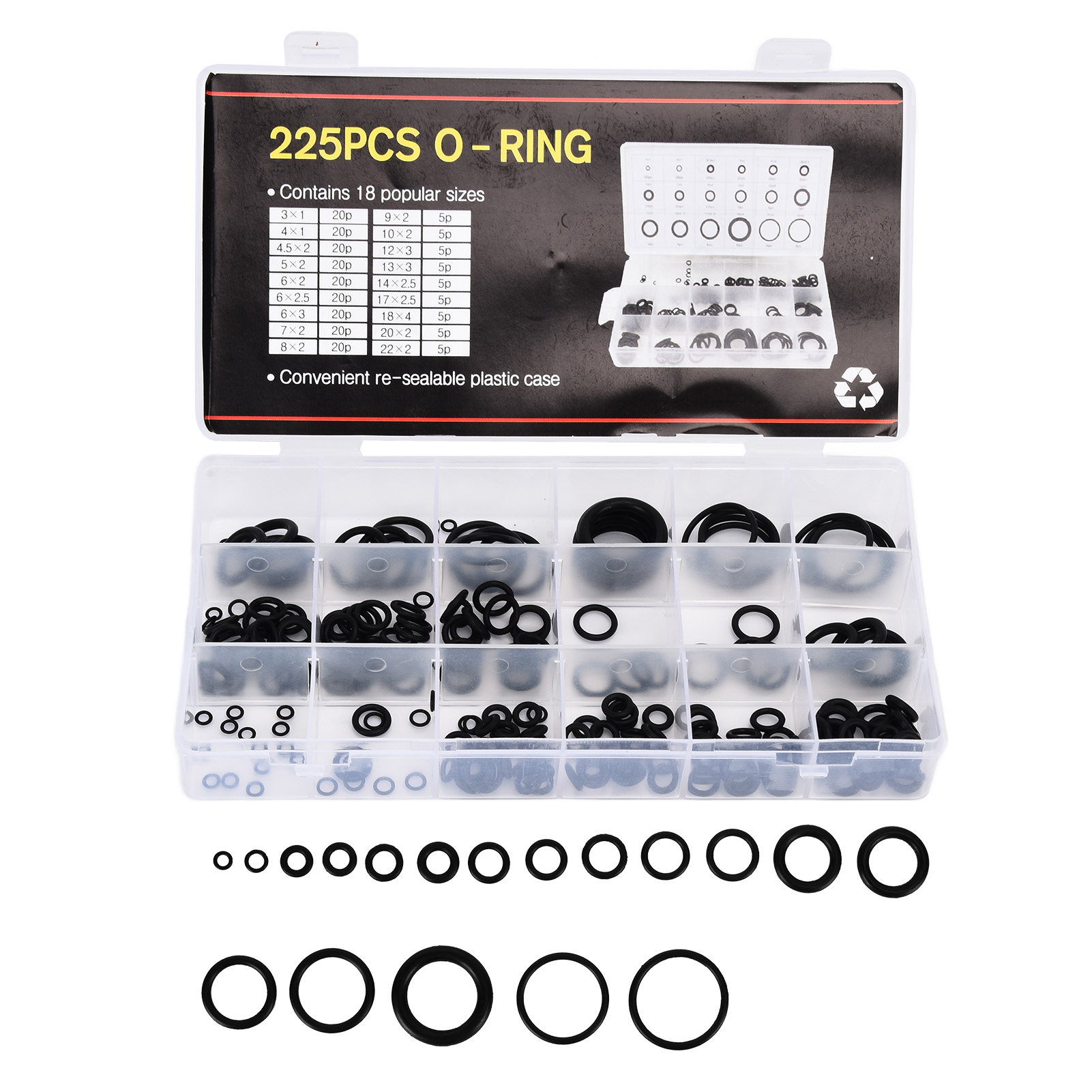 Gummi-o-ring-set, 225-teilig, Zum Abdichten Von Schaltschränken Und Gehäusen, Mit Aufbewahrungskoffer.