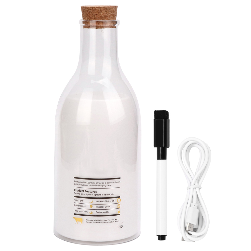 Wiederaufladbare Led-nachttischlampe Mit Usb-anschluss – Personalisierbare Milchflasche Mit Nachricht – Nachtlicht Fürs Schlafzimmer