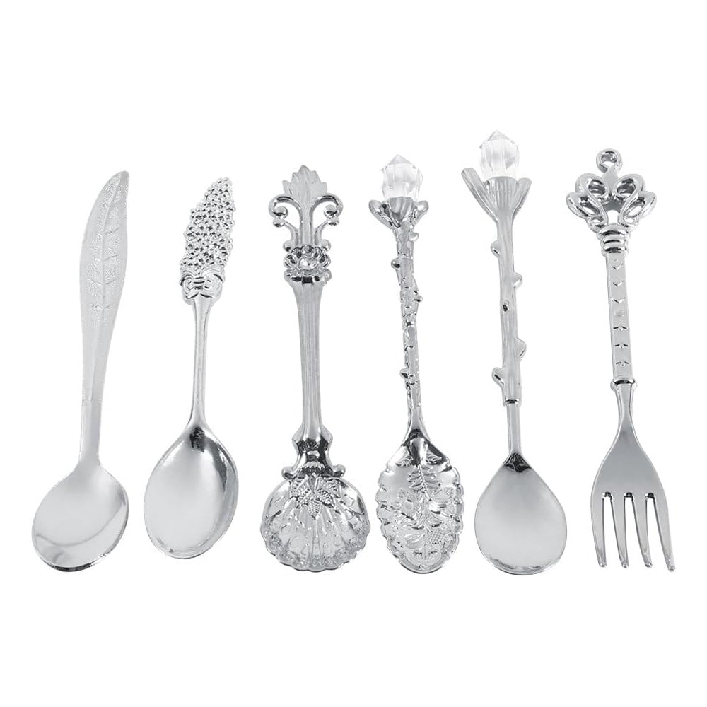 Vintage-dessertlöffel Aus Metall, Miniatur-kaffeelöffel- Und Gabelset Für Obst, Milch, Tee – Küchenutensilien Und Geschirr