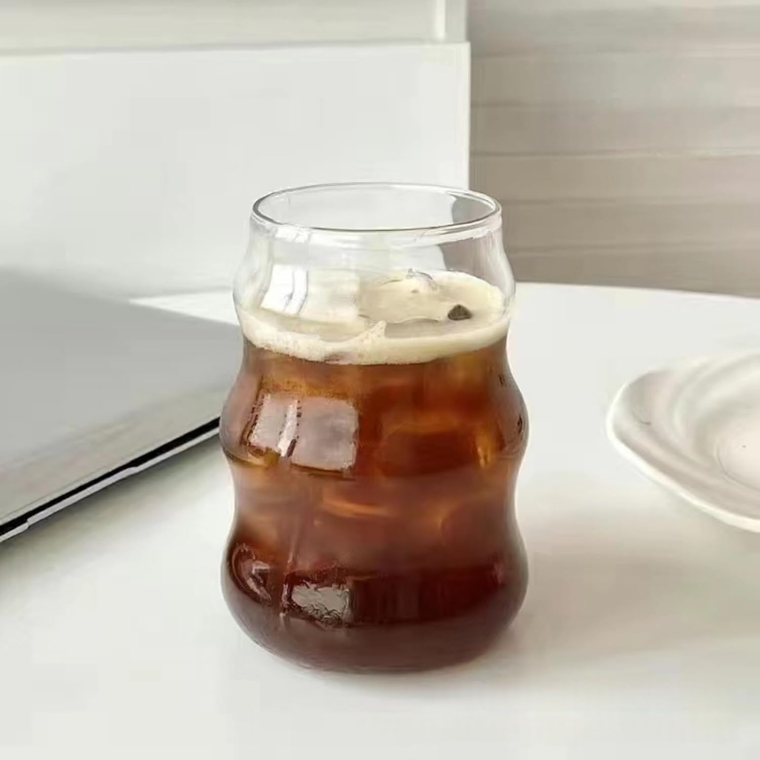 Retro-trinkglas (530 Ml) Mit Wellenmuster, Ideal Für Eiskaffee Und Saft