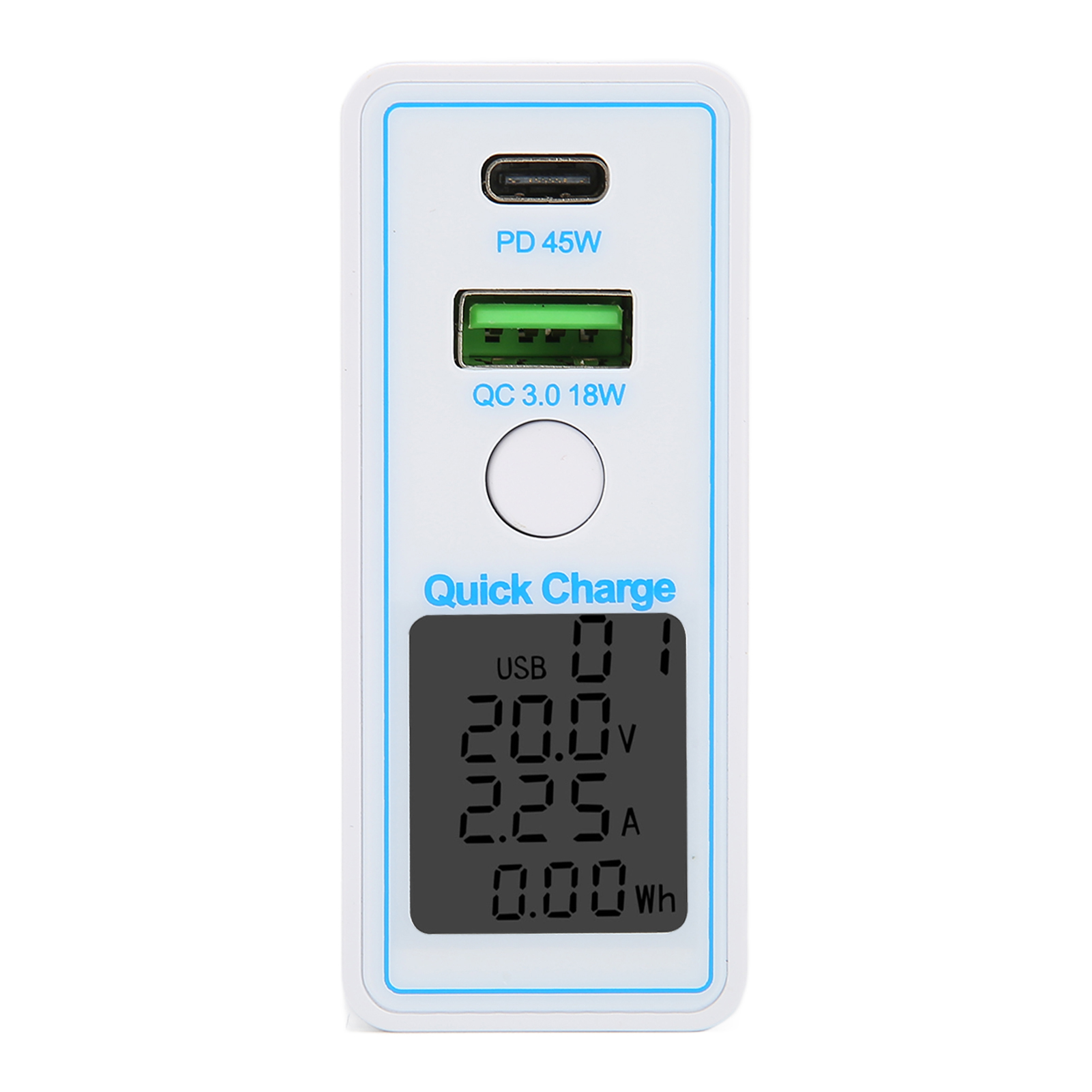 Usb-c Pd Qc 3.0-wandladegerät Mit Display, 2 Schnellladeanschlüssen, Schalter, 100–240 V, Us-stecker, Tragbar