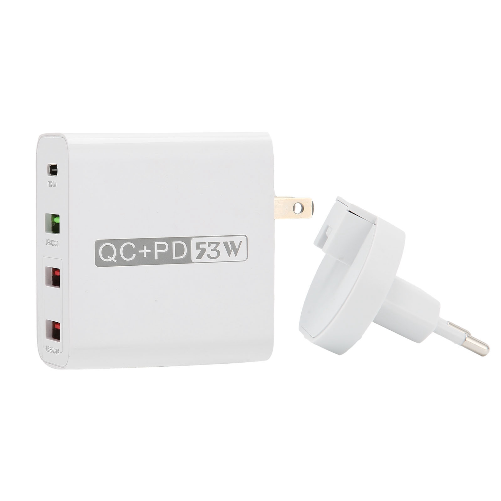 Faltbarer 4-port-usb-reiselader (53 W) – 20 W Schnellladefunktion (pd) Qc3.0 – Eu/us-netzteil (100–240 V)