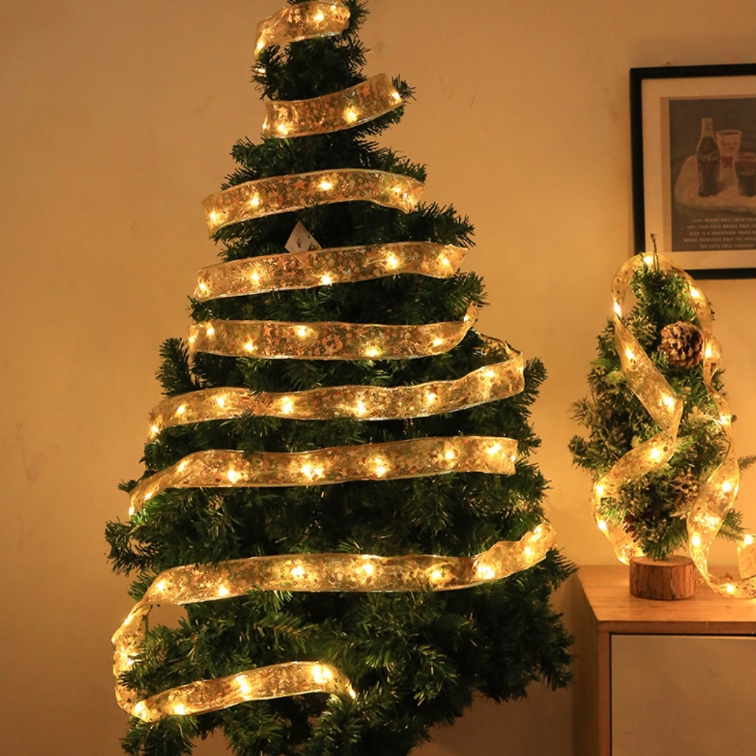 Led-weihnachtsbaumbeleuchtung, 10 Meter, 100 Batteriebetriebene Lichter, Goldene Weihnachtsdekoration