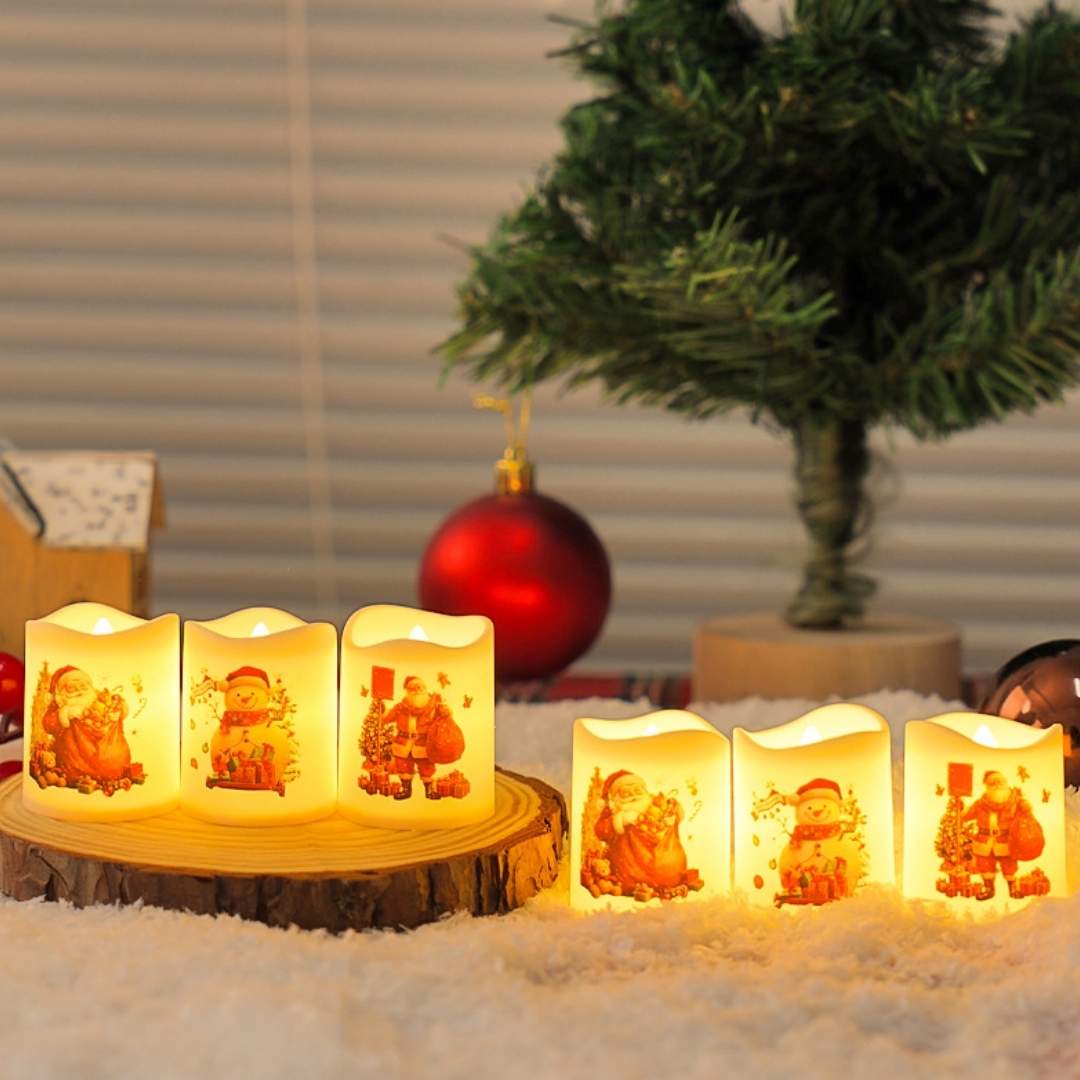 6-teiliges Set Flammenloser Led-heißkerzen – Weihnachtsmann-motiv, Batteriebetrieben, Für Den Innenbereich, Tischdekoration Und Partys