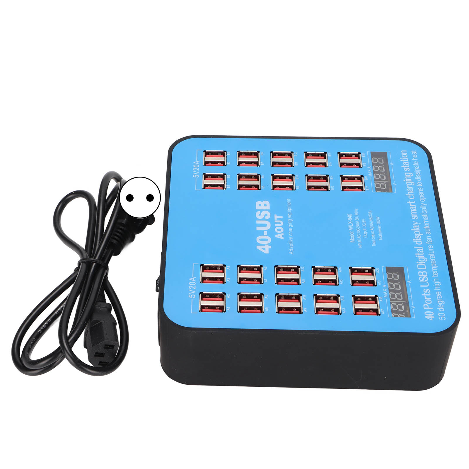 Wlx-840 Multi-usb-ladestation, 40-port-hub Mit 200 W Leistung Für Smartphones Und Tablets, Eu-stecker 100–240 V