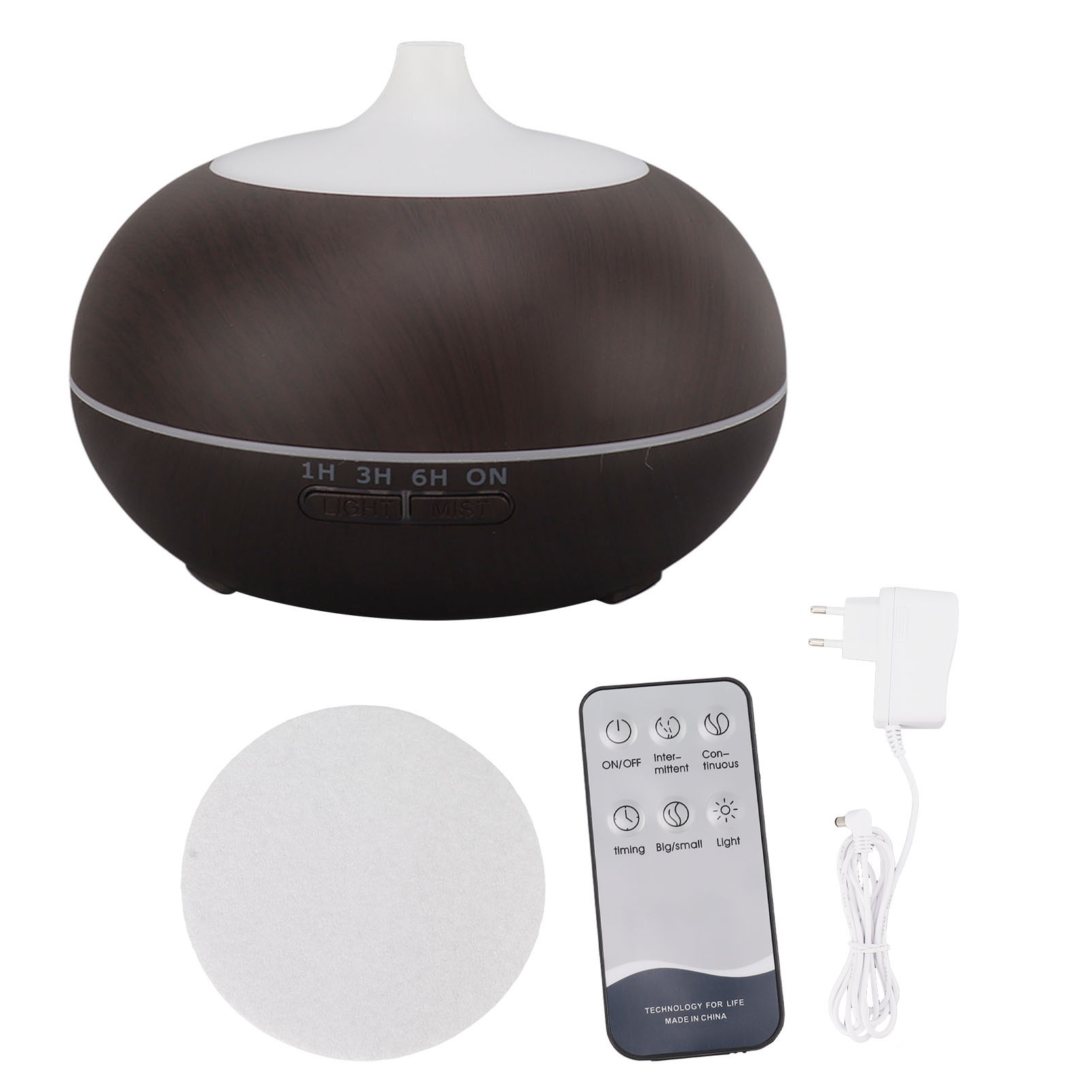 550-ml-ultraschall-diffusor Für Ätherische Öle Mit Fernbedienung – Holzoptik – Luftbefeuchter – 110–240 V (eu-stecker)