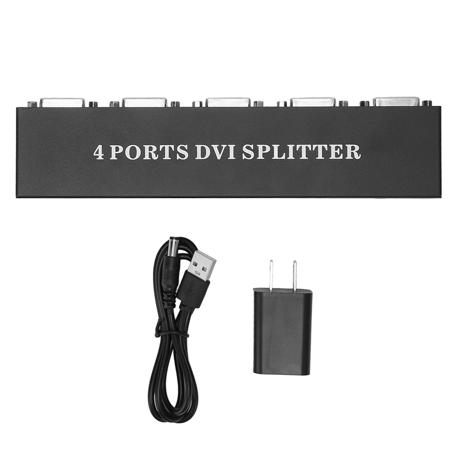 Dvi-splitter (1 Eingang, 4 Ausgänge) – Hd-videoübertragung Ohne Verluste, Plug & Play, Kompatibel Mit Pc, Laptop, Projektor, Hd-tv, 100–240 V Netzteil, Us-stecker