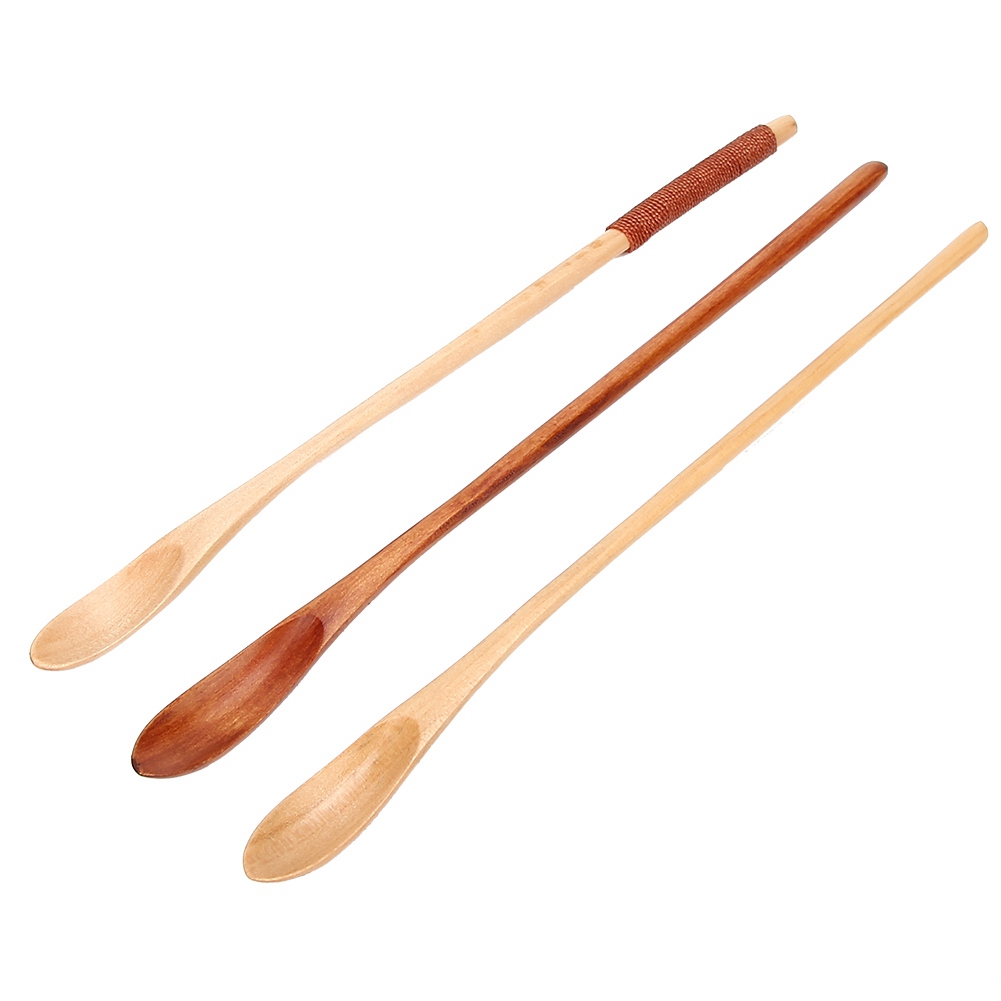 3-teiliges Holzlöffelset Mit Langen Griffen Zum Umrühren Von Kaffee, Milch Und Honig - Küchenutensil