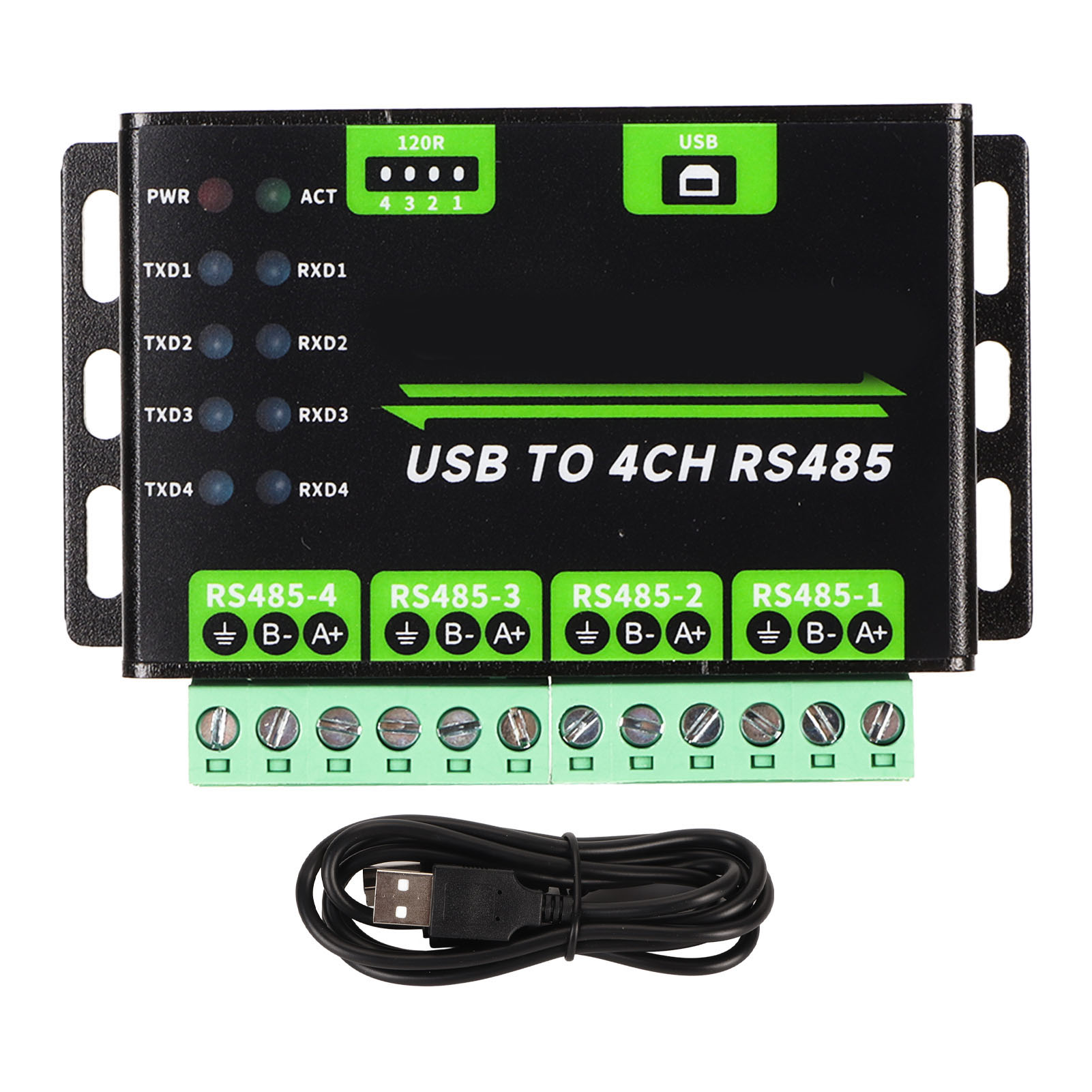 Industriell Isolierter Usb-zu-4-kanal-rs485-konverter Mit Tvs-schutz Und 120-ω-widerständen Für Die Kommunikation
