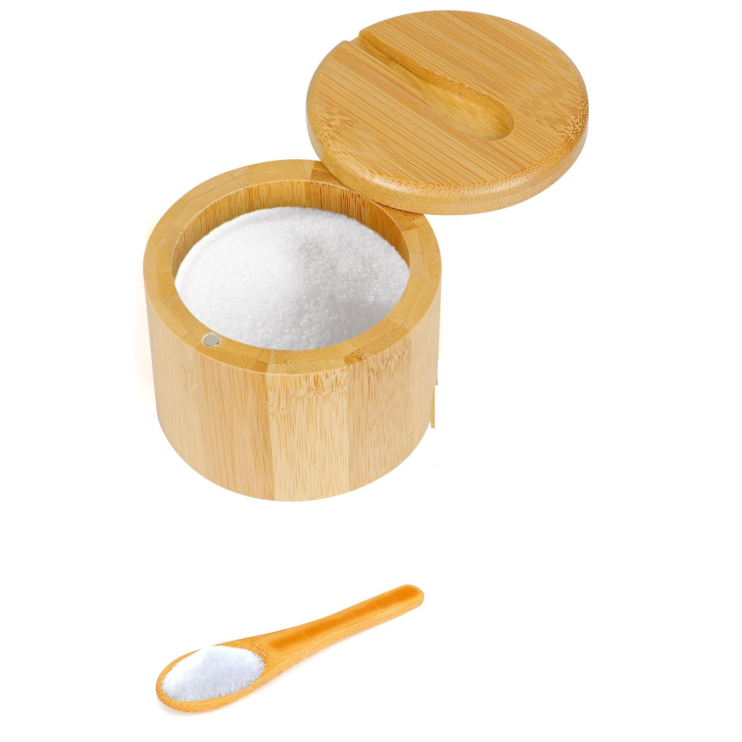 Gewürzbox Aus Bambus Mit Magnetischem Schwingdeckel Und Löffel Für Salz, Pfeffer, Zucker Und Gewürze – 170 G