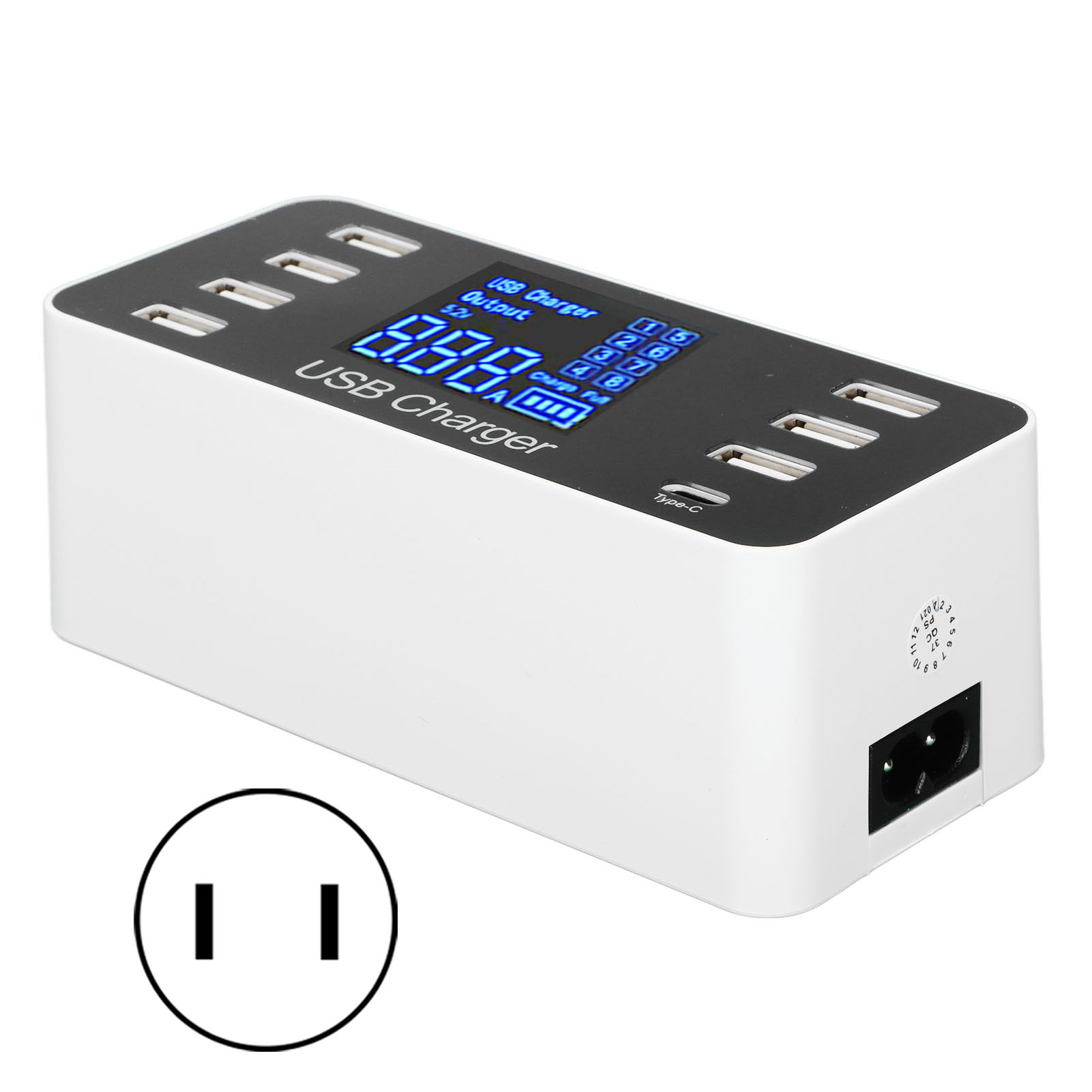 8-port-usb-ladestation Mit Lcd-bildschirm Für Smartphones Und Tablets – Us-stecker 100–240 V