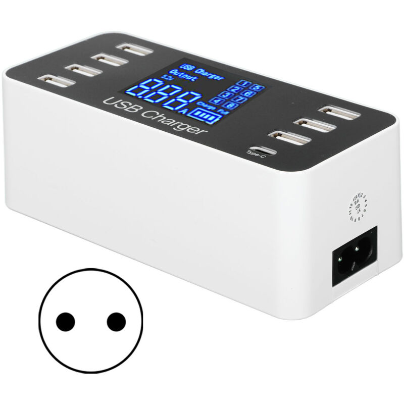 8-port-usb-wandladestation Mit Lcd-bildschirm Für Smartphones Und Tablets, 100–240 V Eu-stecker