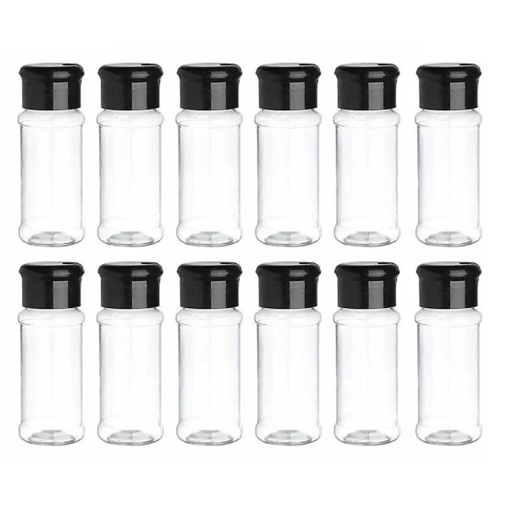 Set Mit 12 Gewürzgläsern Aus Kunststoff Mit Deckel, 100 Ml Aufbewahrungsbehälter