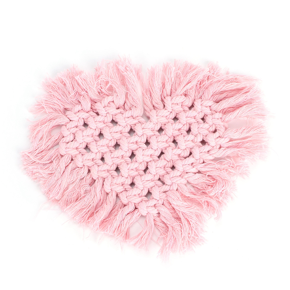Isolierte Kaffeetasse Aus Baumwolle Mit Pompon Und Rosa Herzmuster Zur Tischdekoration