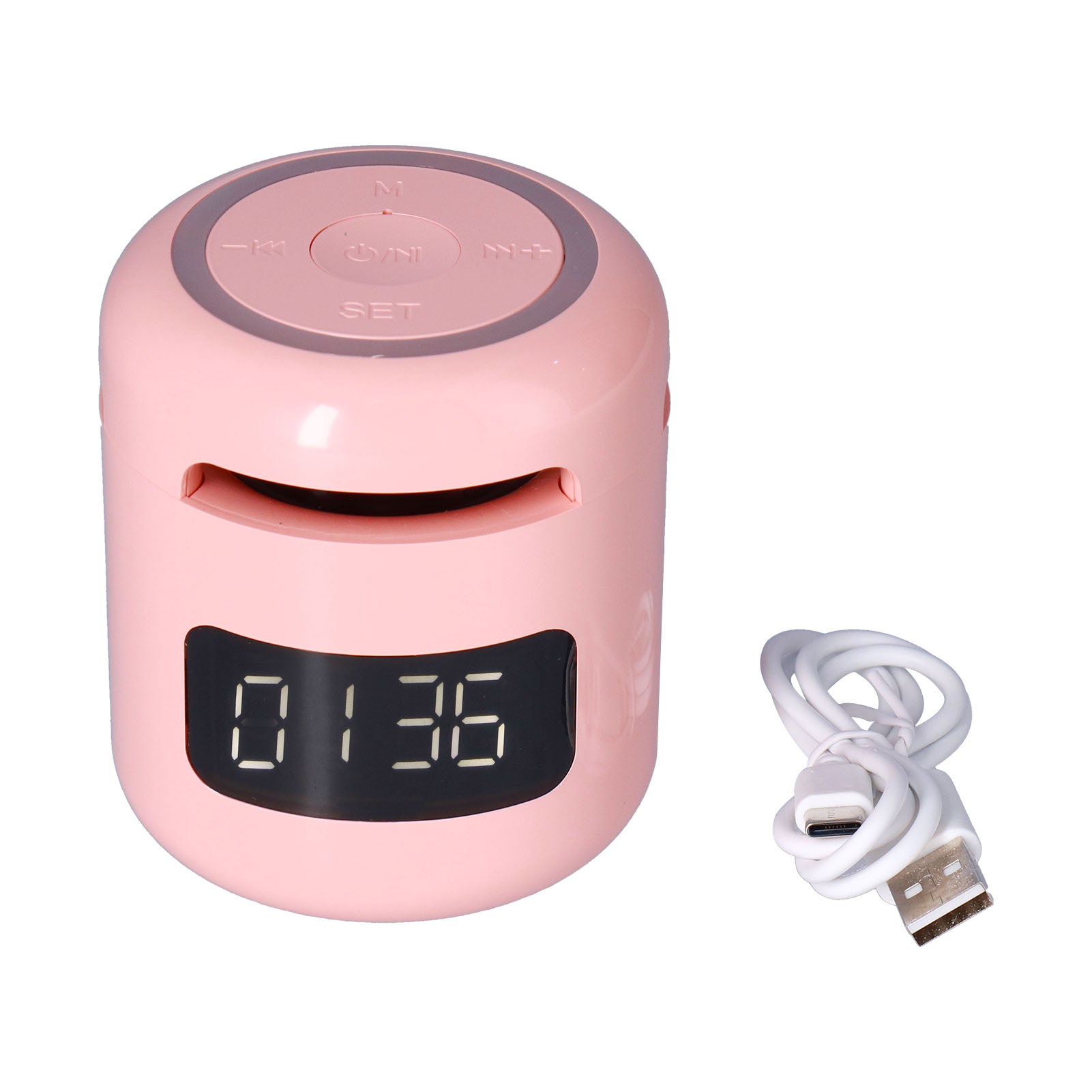 Jm01 Multifunktionaler Tragbarer Bluetooth-lautsprecher Mit Uhr, Radio Und Einstellbarem Led-display – Rosa