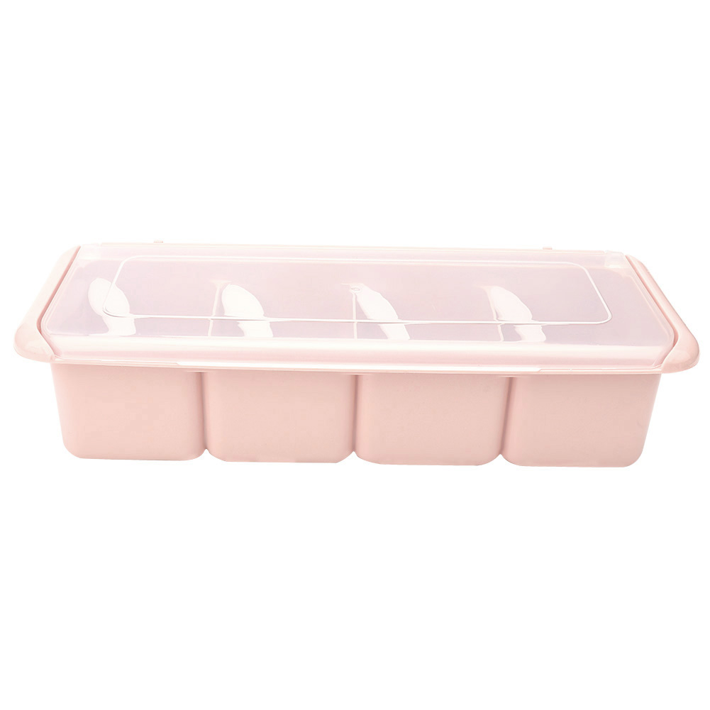 Gewürzbox Mit 4 Fächern Und Deckel, Übersichtliche Aufbewahrung Für Gewürze Und Würzmittel (rosa)