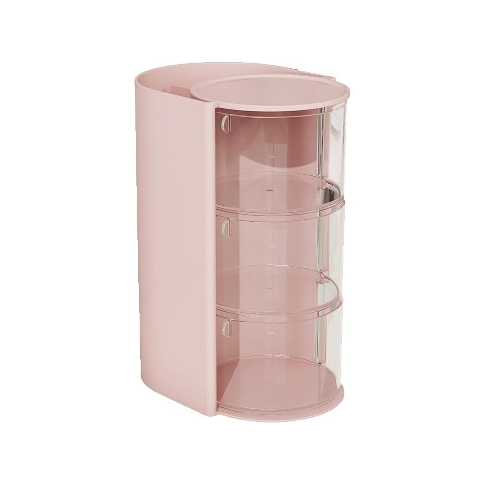 Drehbarer Schmuckorganizer Mit Haarbürstenhalter, 3-stöckiges Etui Für Ohrringe, Halsketten, Armbänder Und Ringe – Rosa