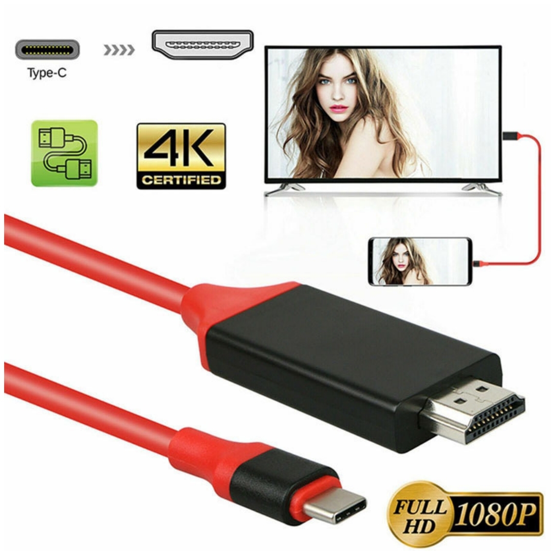 Usb-c-auf-hdmi-kabel, Hdmi-adapter Für Hd-fernseher, Rotes Usb-c-auf-hdmi-kabel
