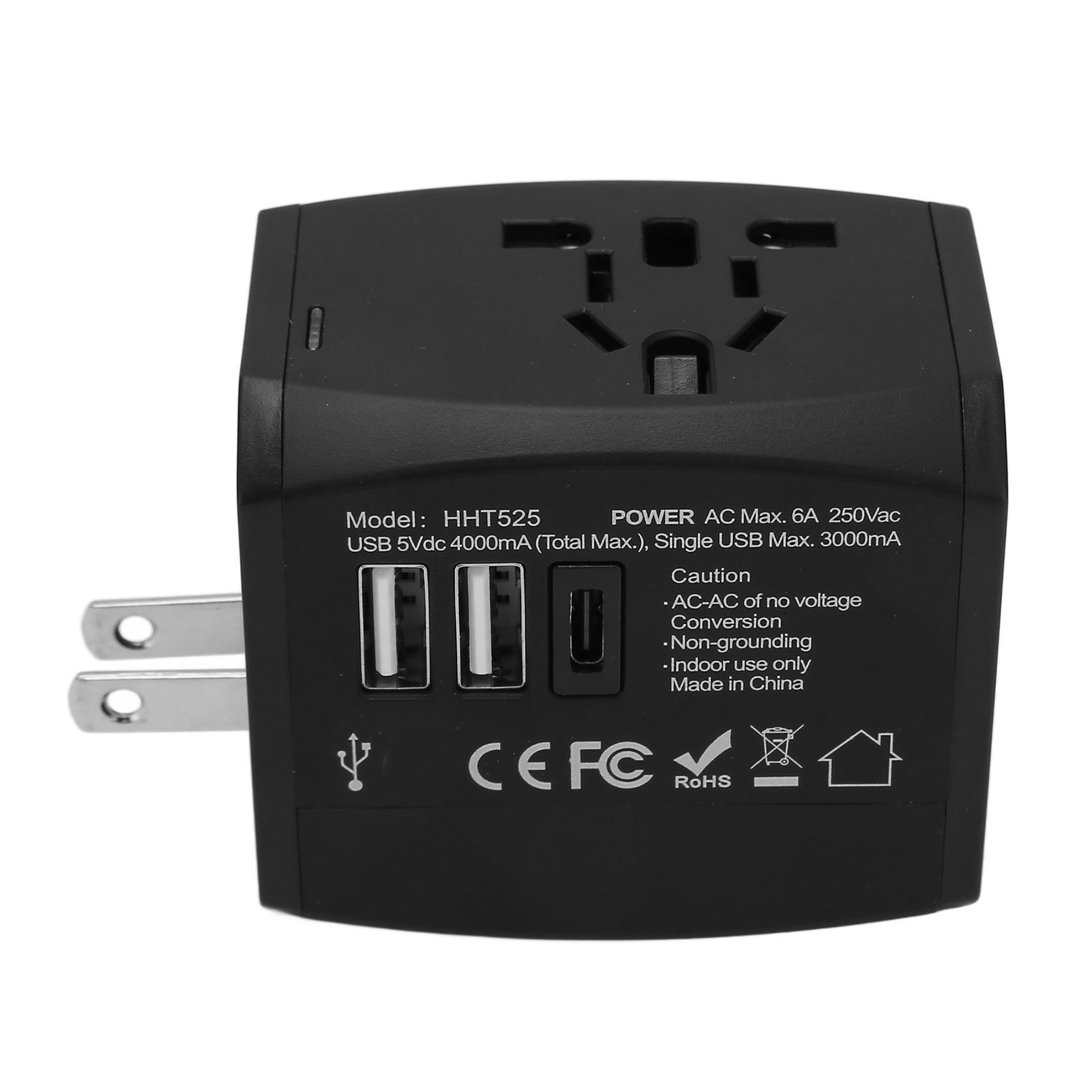 6a Universal-reiseadapter Mit Usb-c- Und Usb 3.0-anschlüssen – Internationales Ladegerät Für Usa, Eu, Großbritannien (100–240 V), Schwarz