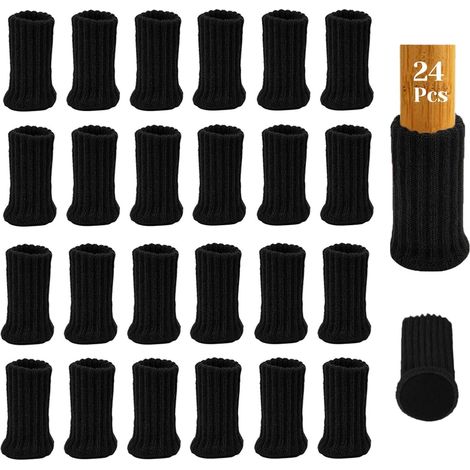 24-teiliges Set Schwarzer Stuhlbeinschoner, Rutschfeste Möbelbezüge Mit Doppellagigem Elastischem Strickgewebe, Filzgleiter Zum Schutz Von Boden Und Stuhl.