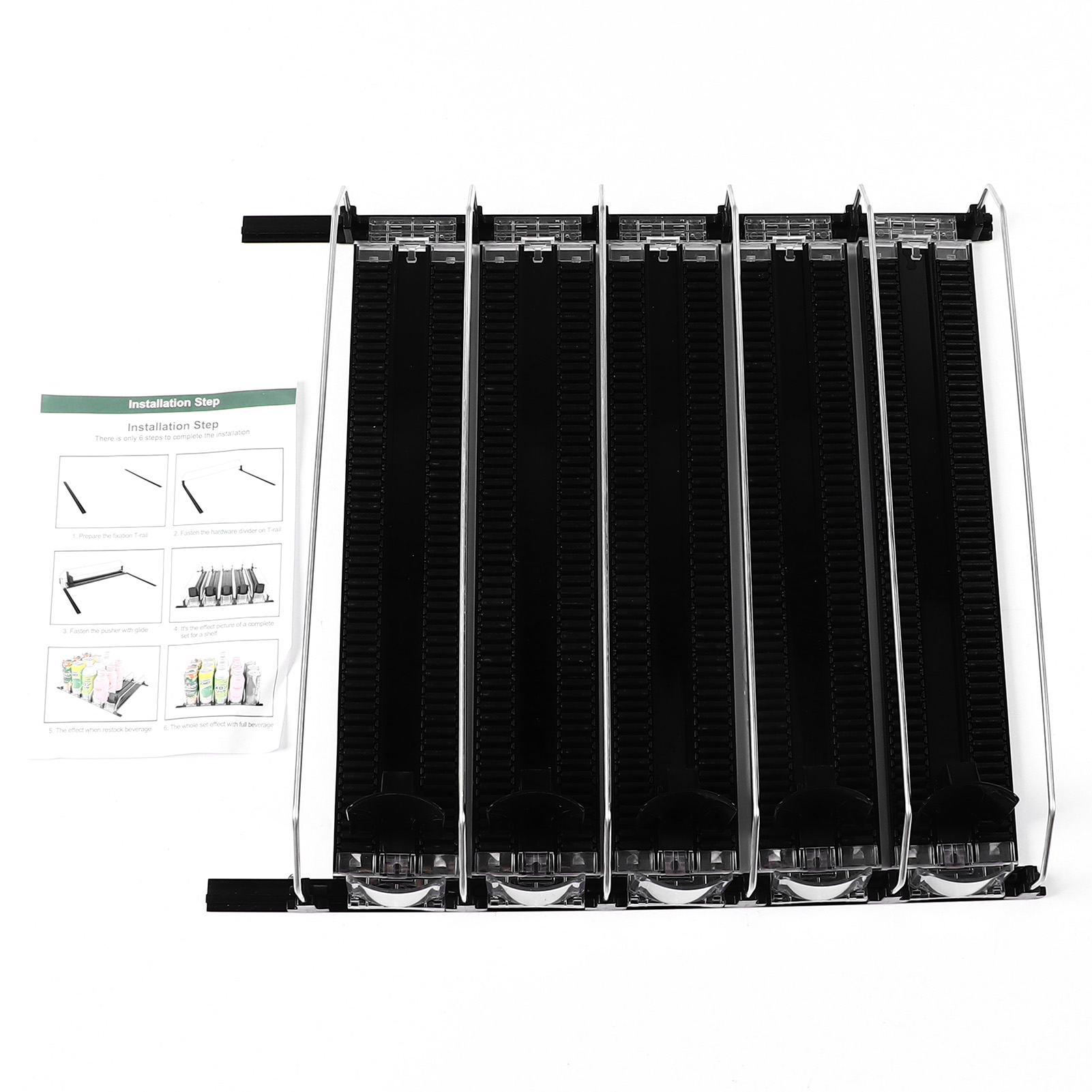 Schwarzer 15-zoll-dosenspender Für Den Kühlschrank, Verstellbare Breite, Auslaufsicher, Automatischer Druckmechanismus Für Limonaden Und Bier – 5-teiliges Set