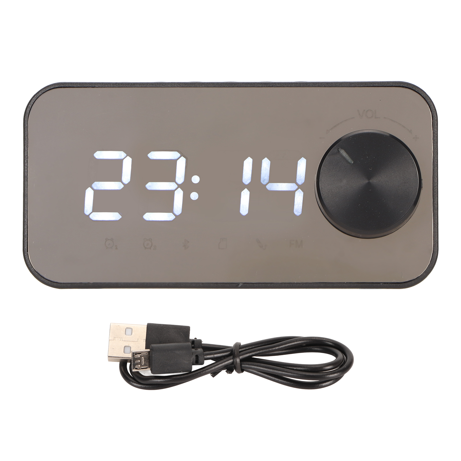 Kabelloser Bluetooth-lautsprecher Mit Temperaturanzeige, Sprachansage, Fm-radio, Spiegel Und Multifunktionswecker – Schwarz
