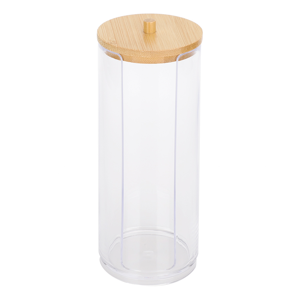 Transparentes, Zylindrisches Vorratsglas Für Gewürze Und Wattestäbchen Mit Bambusdeckel (seitliche Öffnung)
