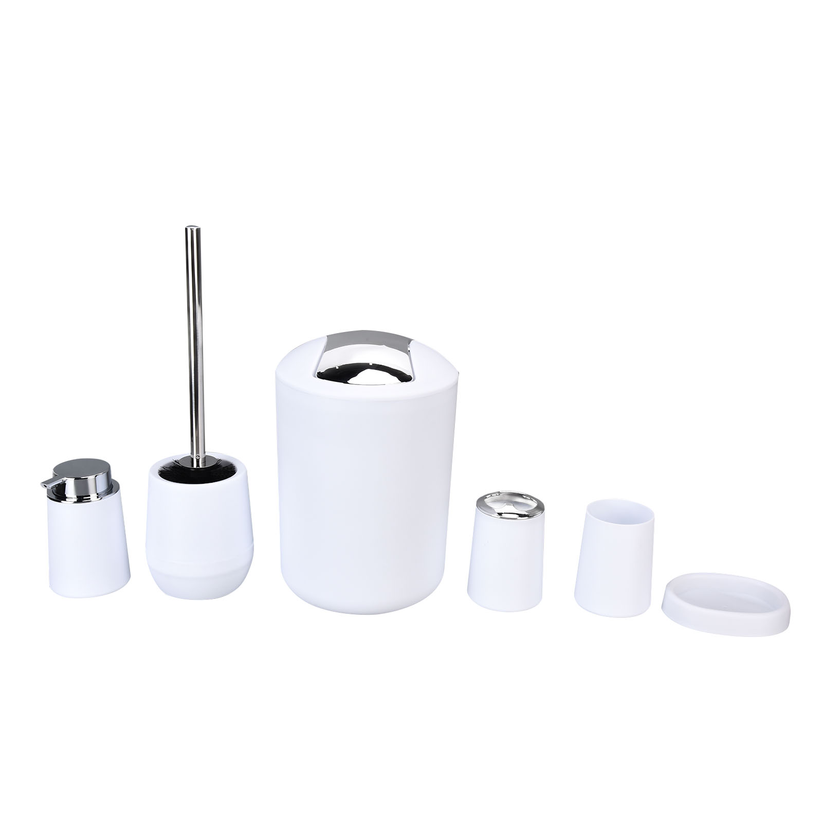 6-teiliges Set Badezimmeraccessoires Aus Weißem Edelstahl – Elegante Seifenschale Und Zahnbürstenhalter